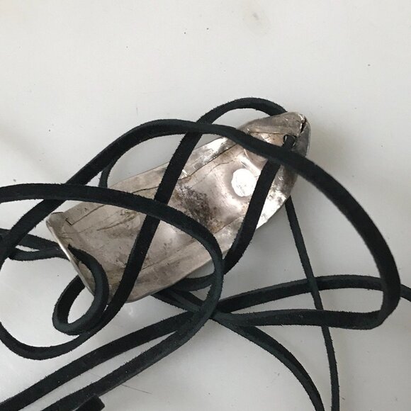 PHoenix Eagle Antique Sterling Silver Tie Wrap 925 Leather Cuff Bracelet Boho - Picture 11 of 11